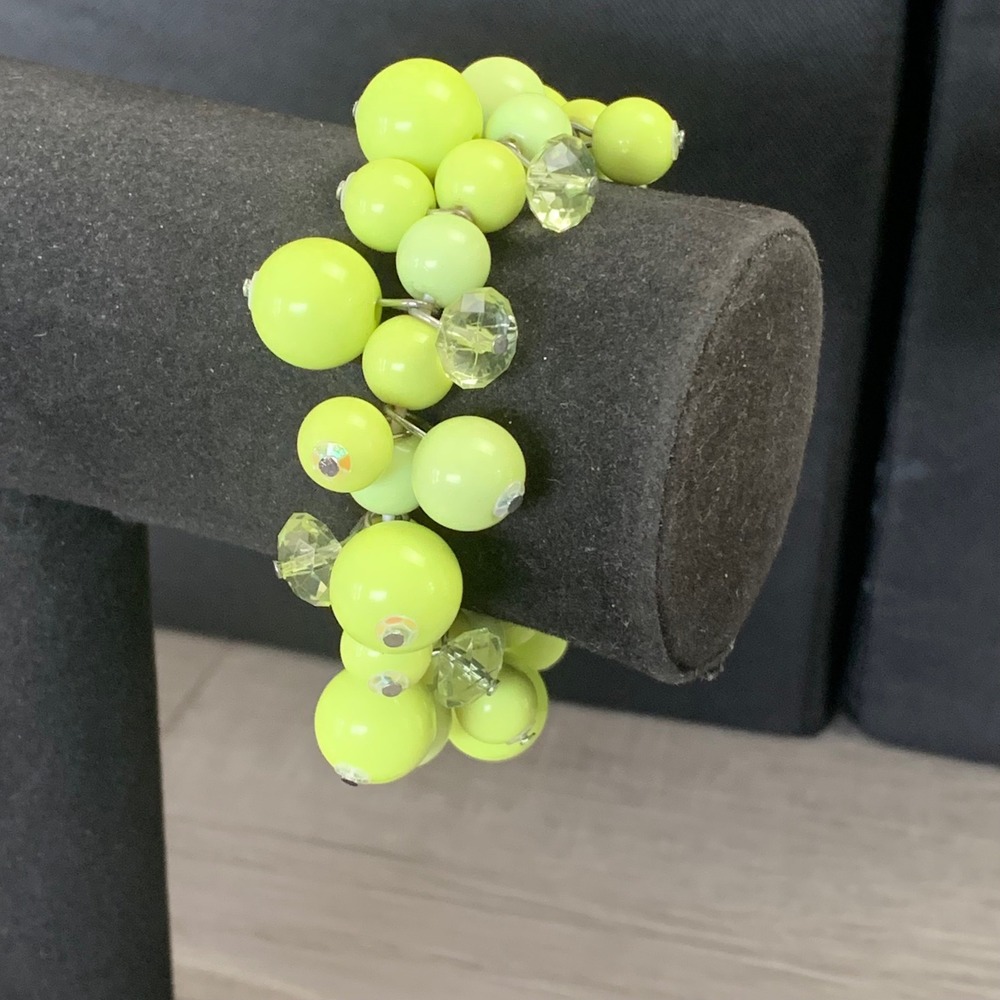 Lime Green Beaded Cluster Stretch Bracelet Chartreuse Statement Bauble 5099